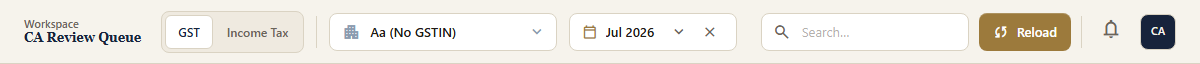 CA dashboard top header toolbar